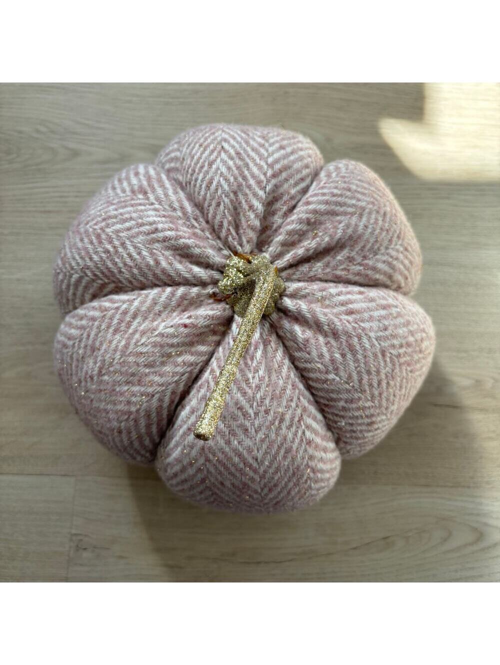 Unbranded NWOT Stuffed Pink Striped Fabric Pumpkin with Gold Glitter Stem